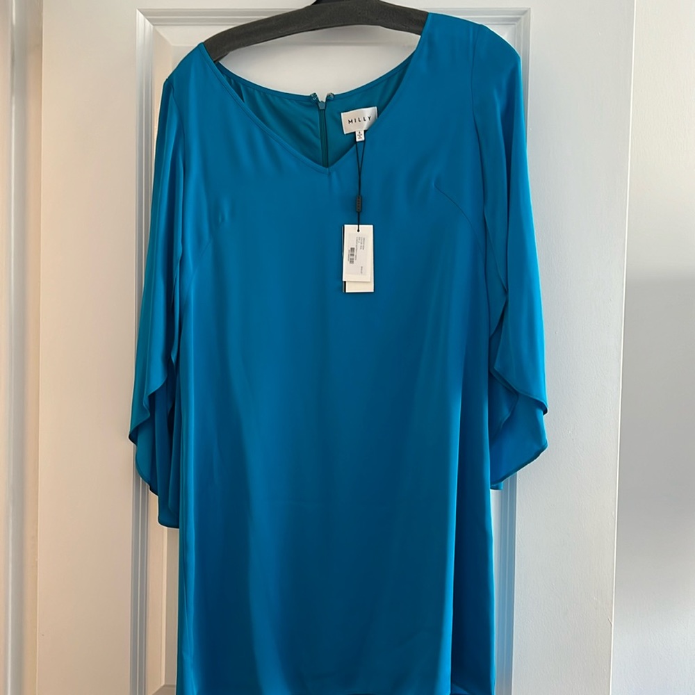 Milly silk crepe dress. Teal color NWT size 6